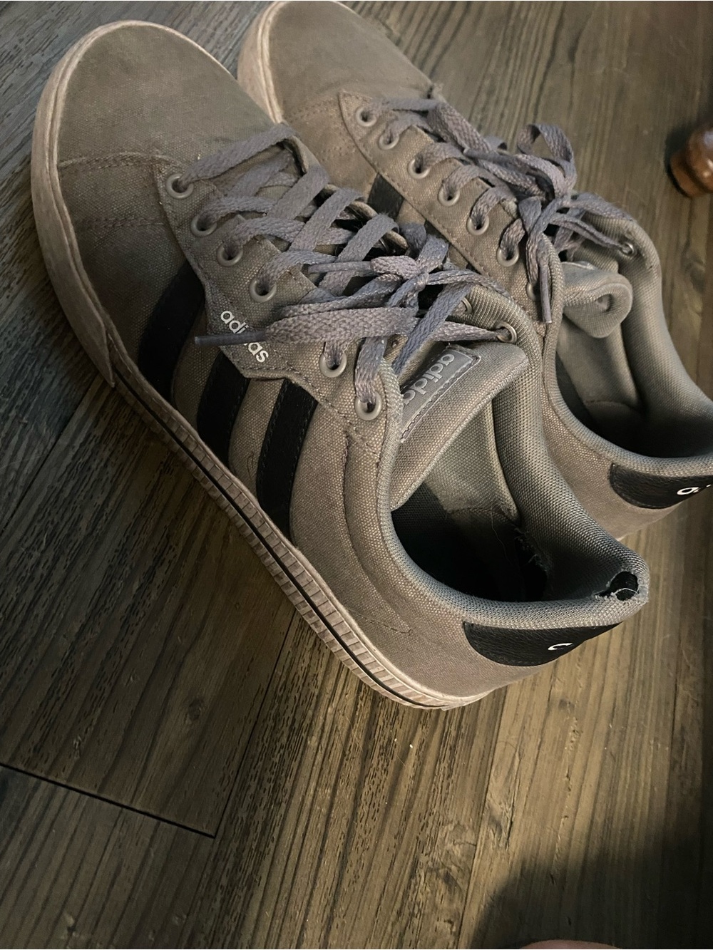 adidas Men’s Gray Sneakers with Black Stripes